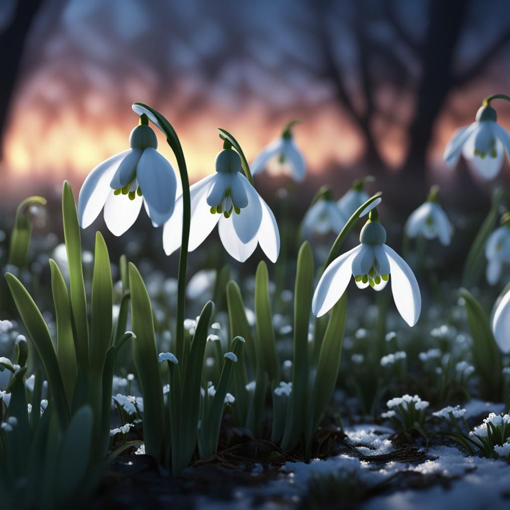 Dazzling Snowdrop Bloom at Dawn in Vibrant Colors