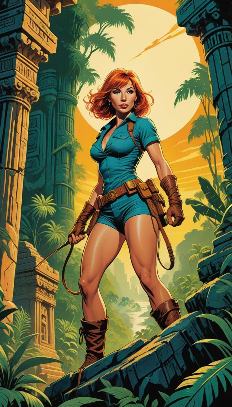 Fearless Adventurer Kari Byron Cracks Whip atop Ancient Temp...