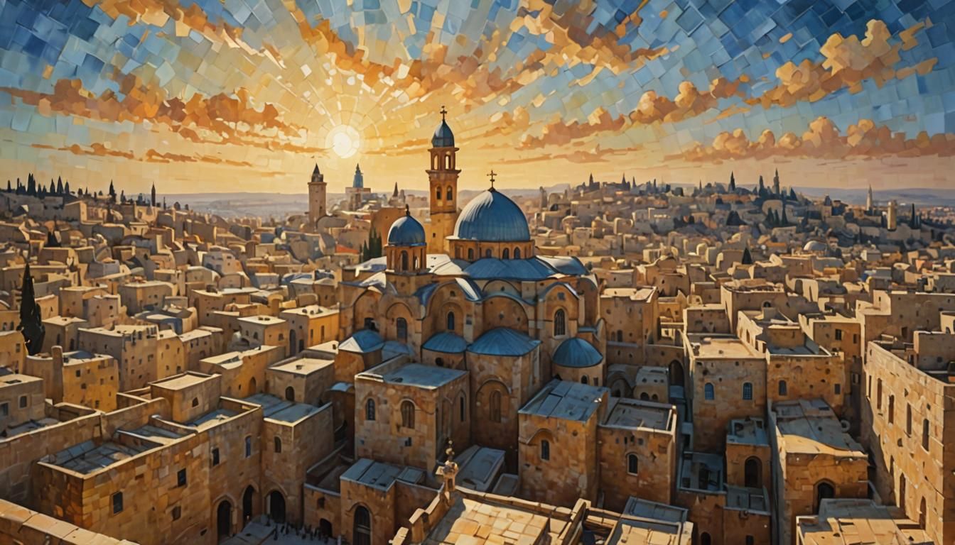Vibrant Morning Scene in Jerusalem, Oil Painting Style