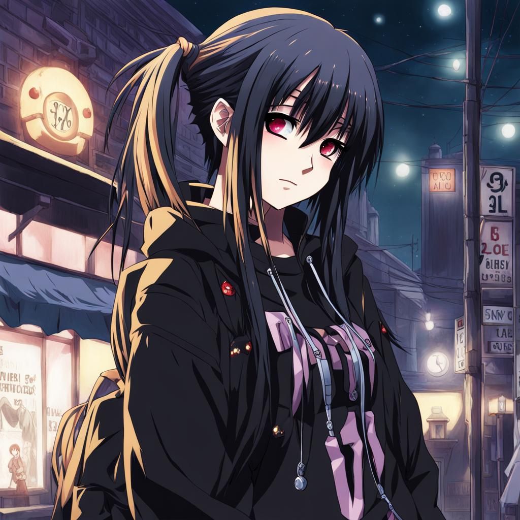 Cute Emo Grunge Anime Girl in Moe Art Style