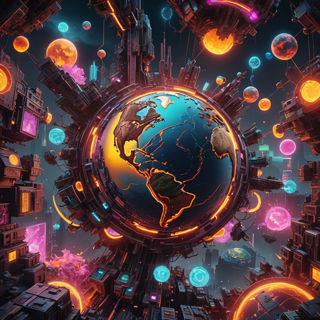 Glowing Earthscape in Vibrant Neon Hues