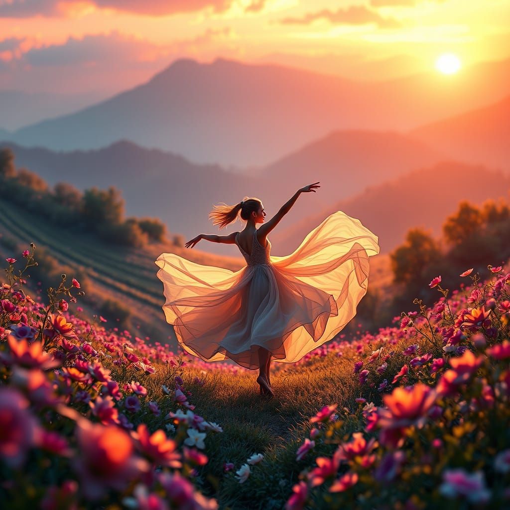 Whirlwind Dance in Vibrant Floral Paradise