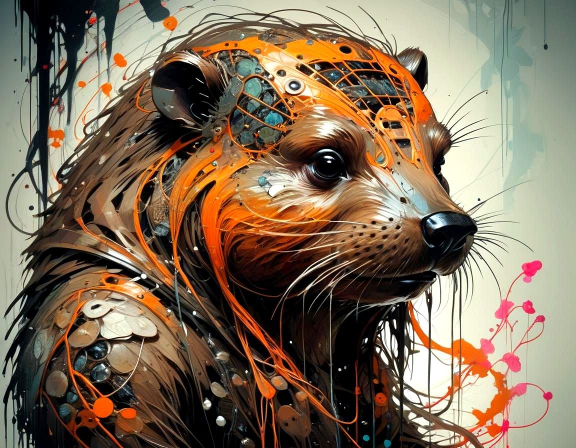 Glowing Neon Mutant Beavers in Intricate Textile Art