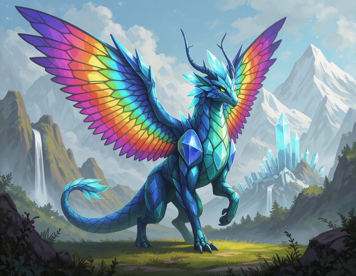 Crystal Creature with Stained Glass Wings in Fantasy Art