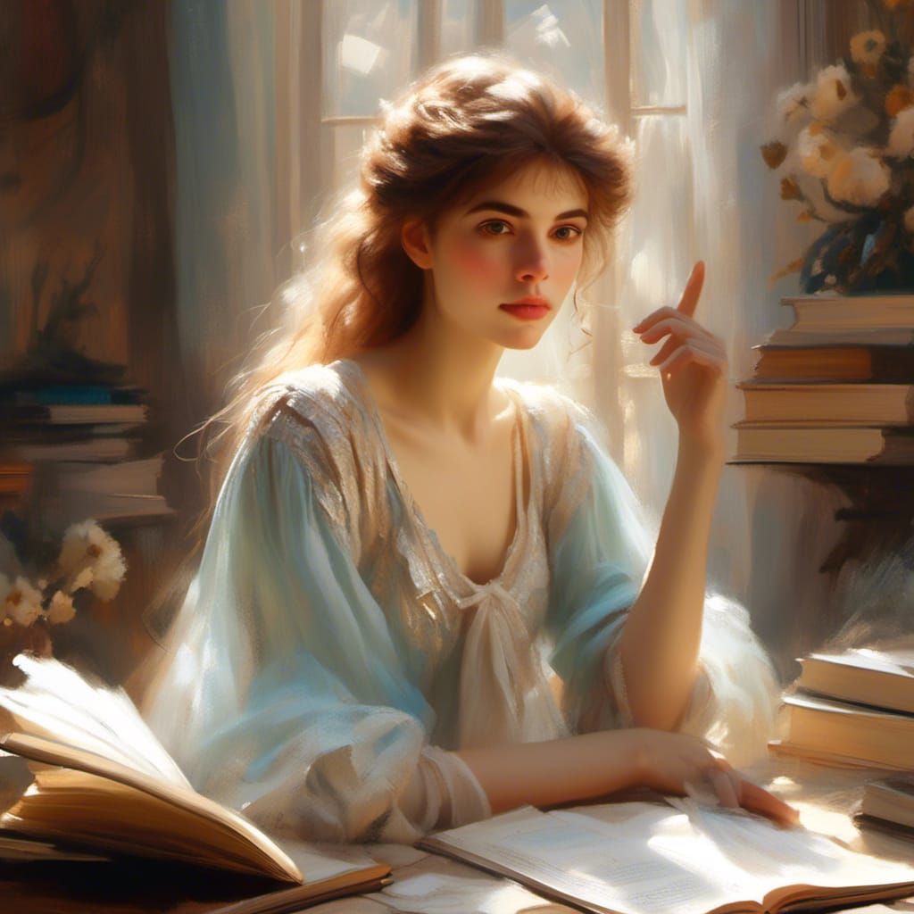 Serene Angelic Portrait: A Young Woman Contemplates Life's M...