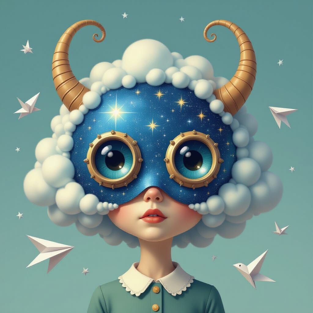 Whimsical Starry Night Character with Oversized Head