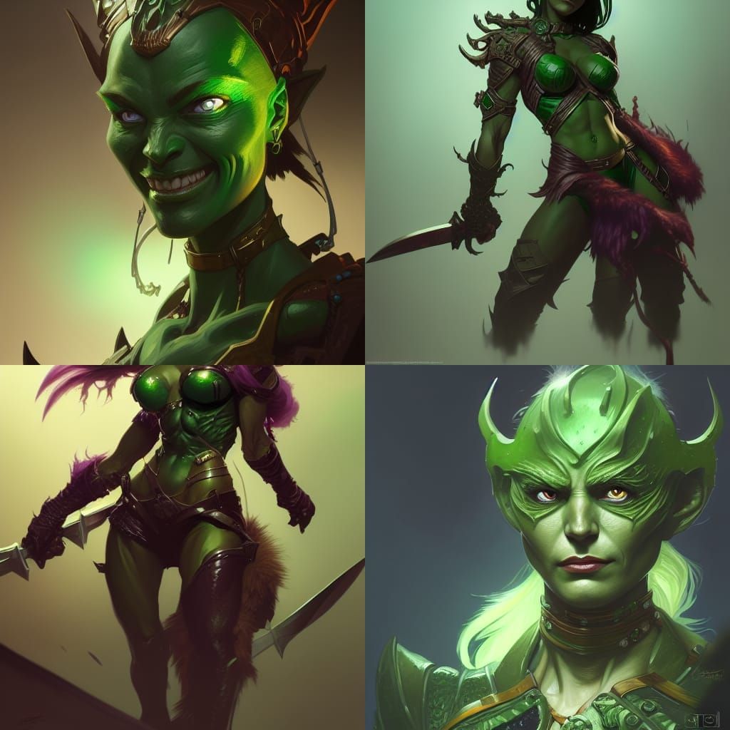 Surreal Green Goblin Warrior in Triadic Colors