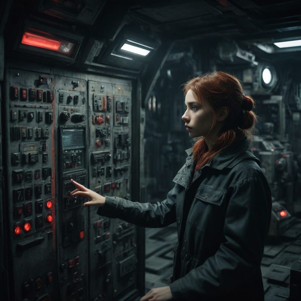 Young Girl in Eerie Mecha Chamber