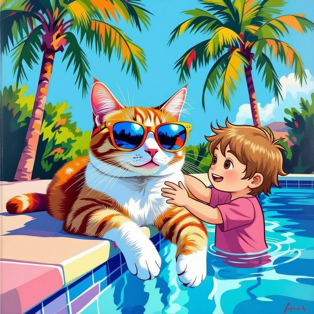 Child Gently Petting a Cat