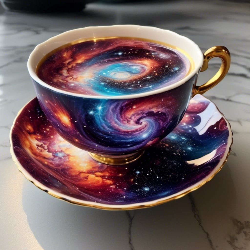 Intricate Teacup Swirling with a Cosmic Galaxy