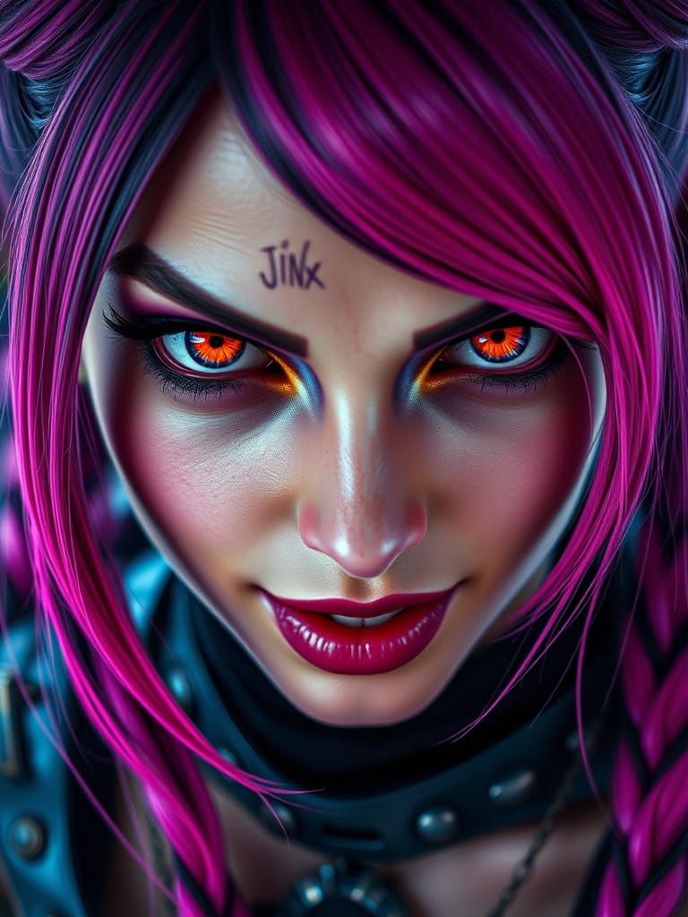 Photorealistic League of Legends Jinx Portrait in HDR, 8K, U...