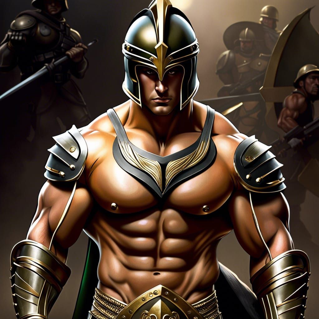 Muscular Spartan Warriors in Battle Attire