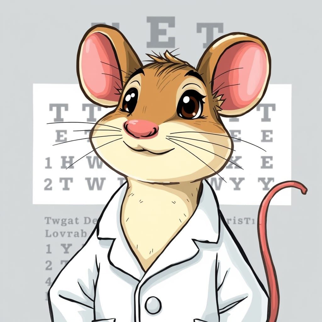 Cartoon Mouse Optometrist with Eye Test Chart