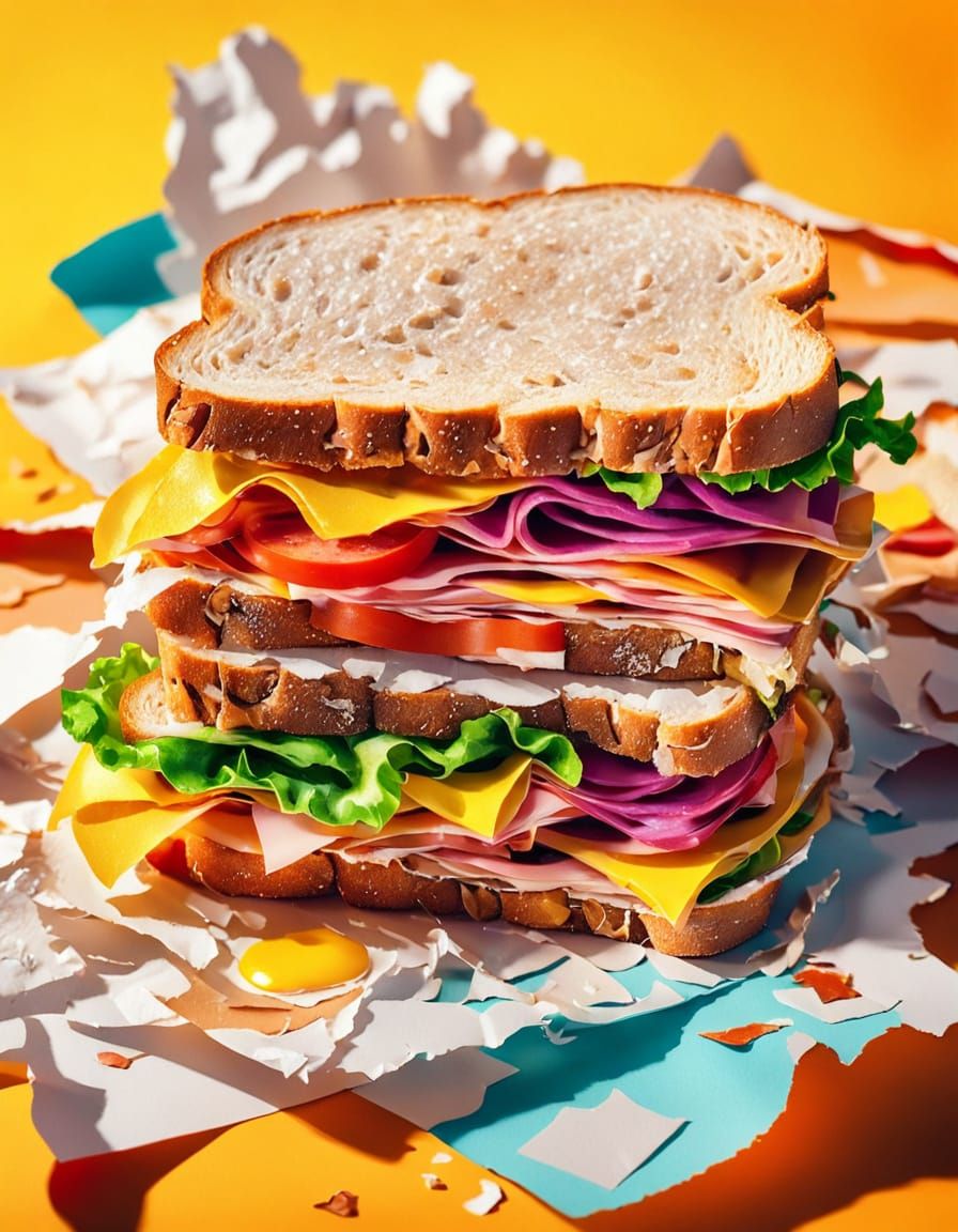 Vibrant Pop Art Sandwich of Ripped Paper