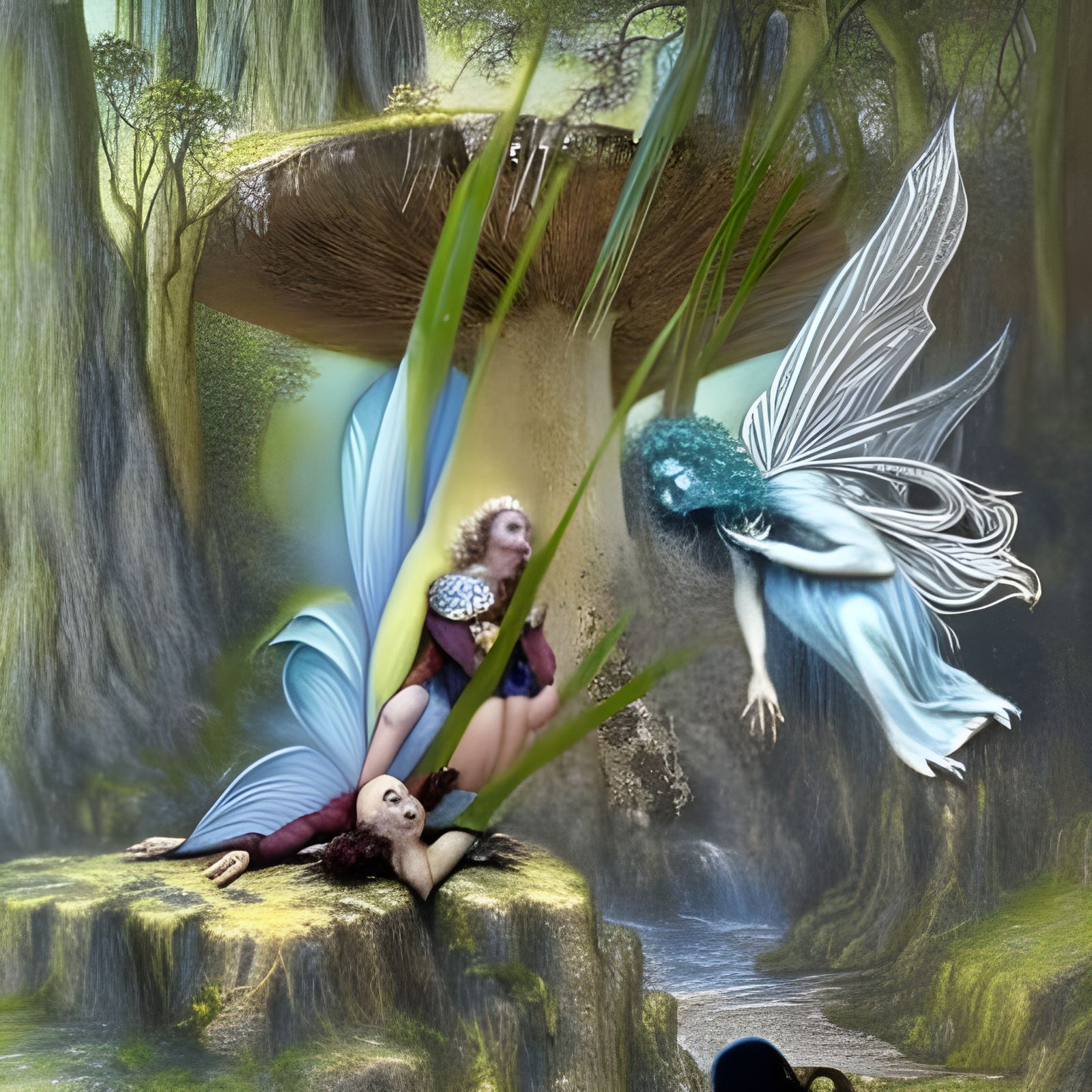 Dark Fairies in a Haunted Landscape in the Style of Gustave...