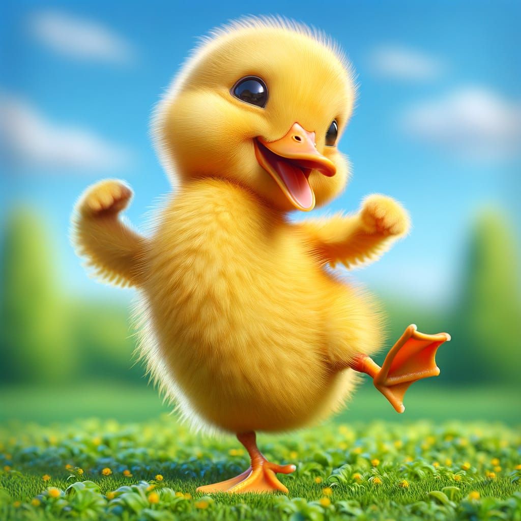 Joyful Duckling Dancing in a Meadow