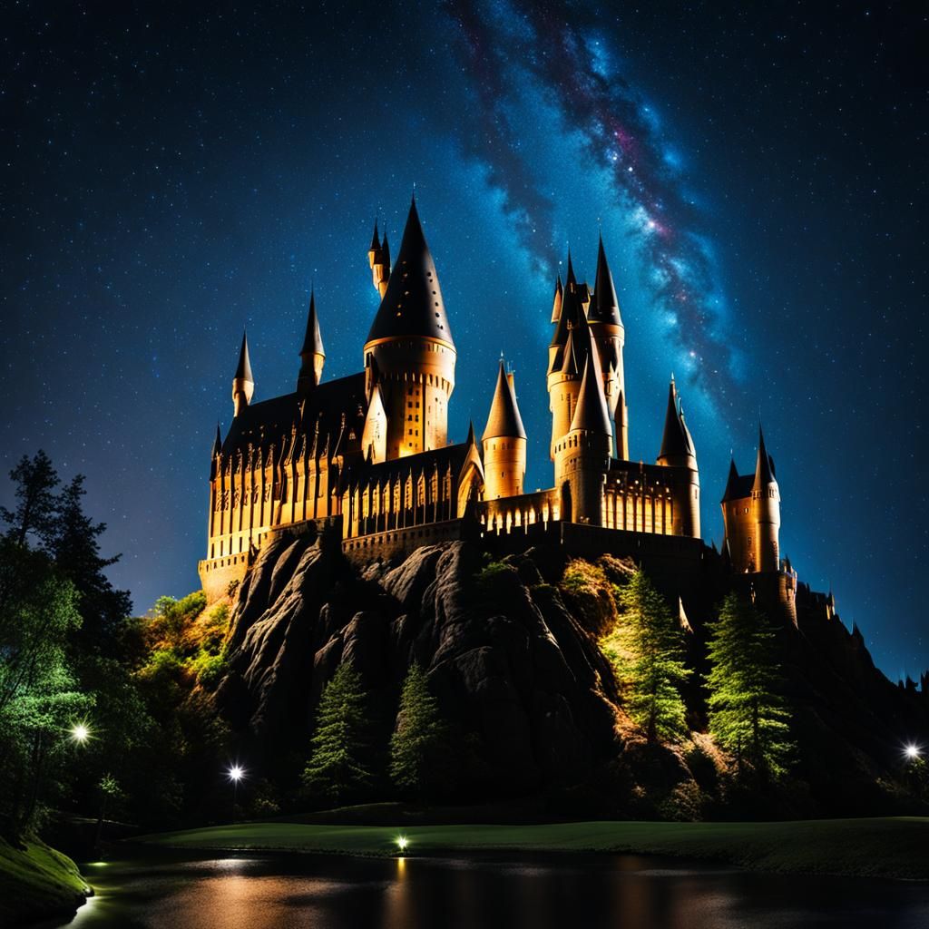 Enchanted Hogwarts Castle Illuminated at Dusk