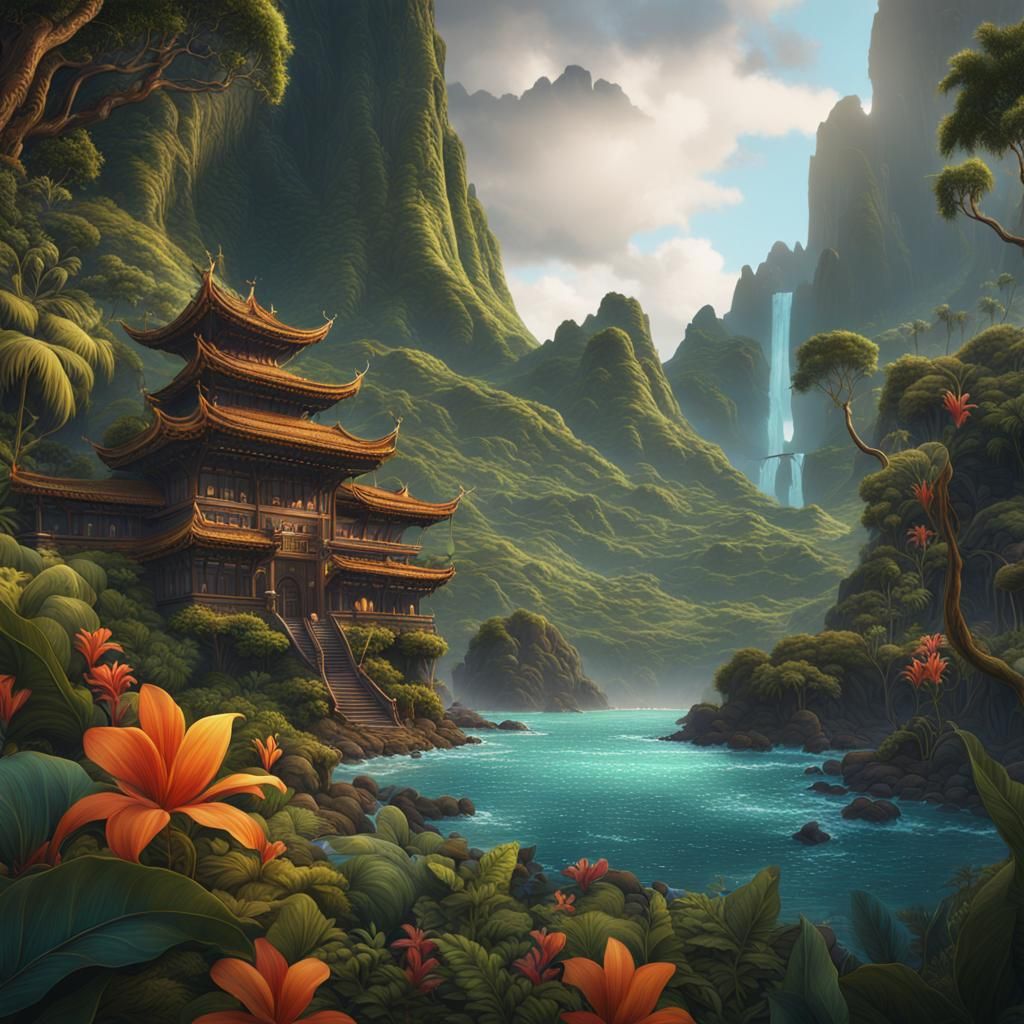 Enchanted Hawaiian Paradise in Vibrant Splendor