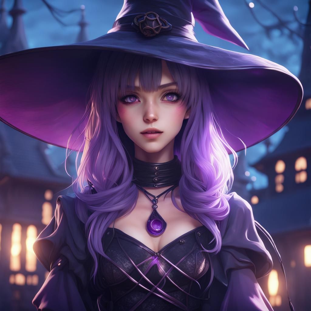 Surreal Witch in Dreamy Purple Hues