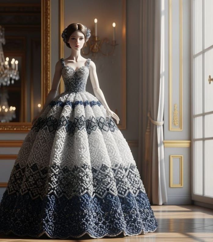 Porcelain Doll in Murano Glass Beaded Ball Gown
