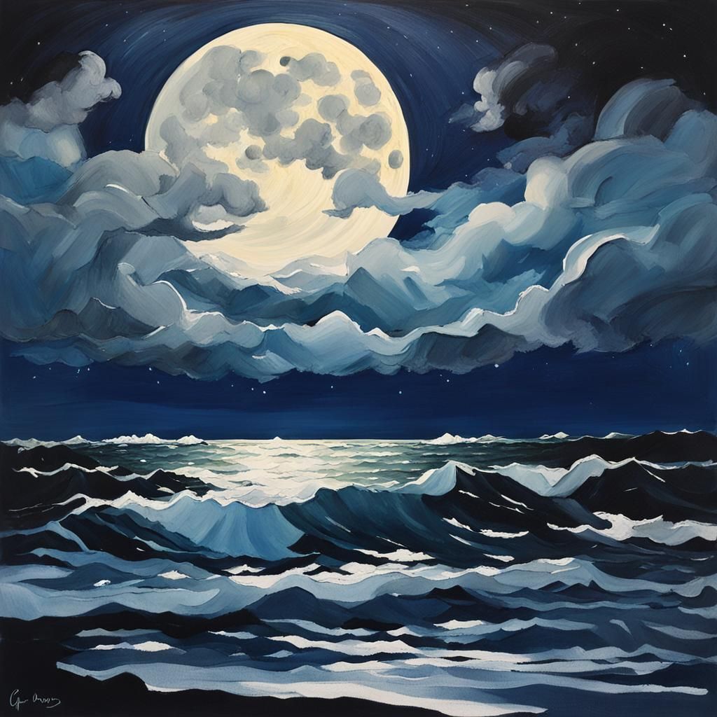 Moody Ocean Landscape in Gouache