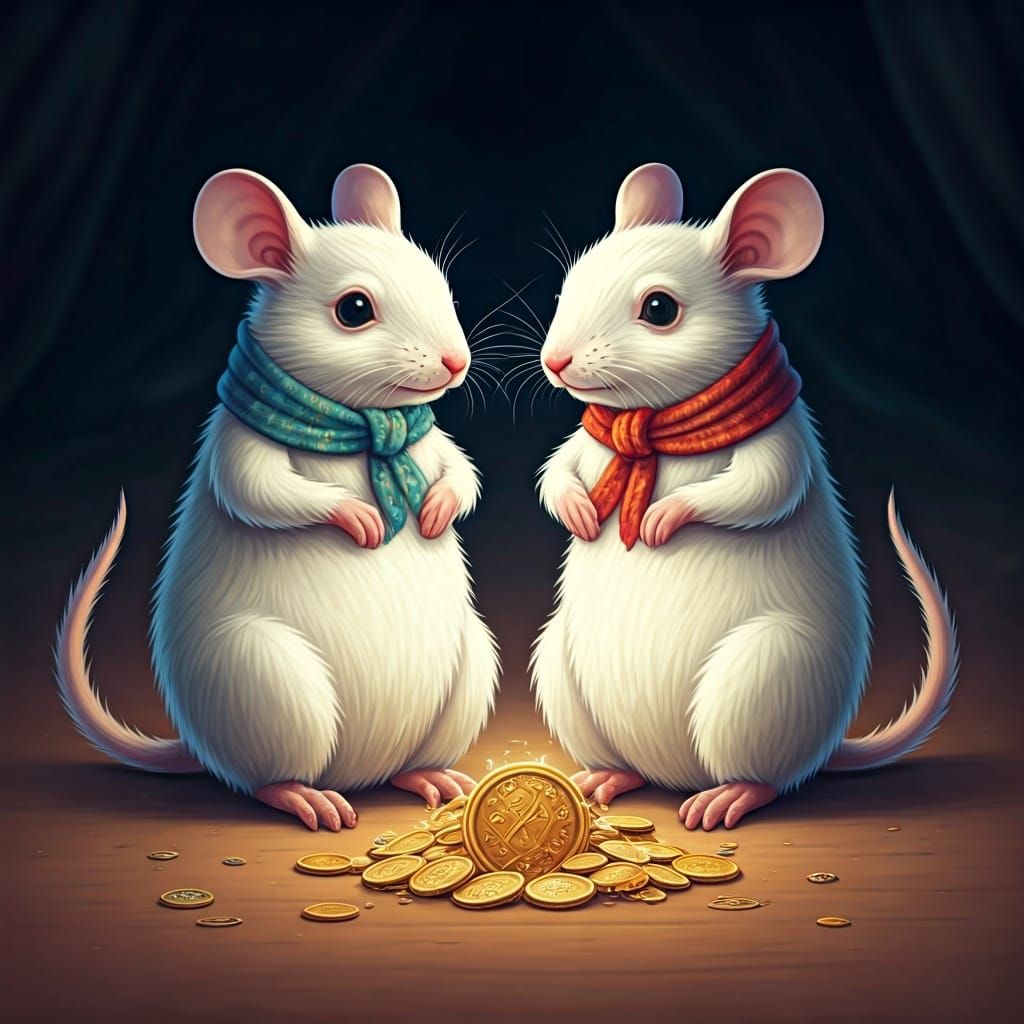 Whimsical Bunnies Hugging Before a Treasure Trove