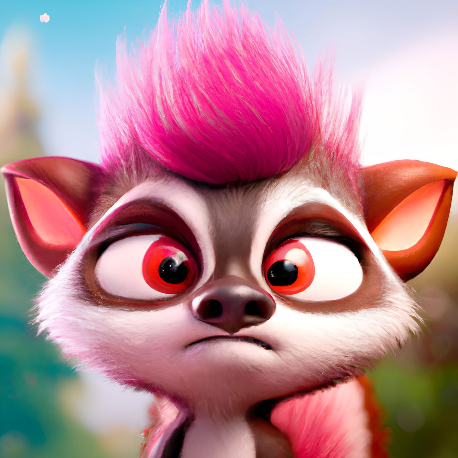 Cute Chibi Skunk in a Vibrant Digital Landscape