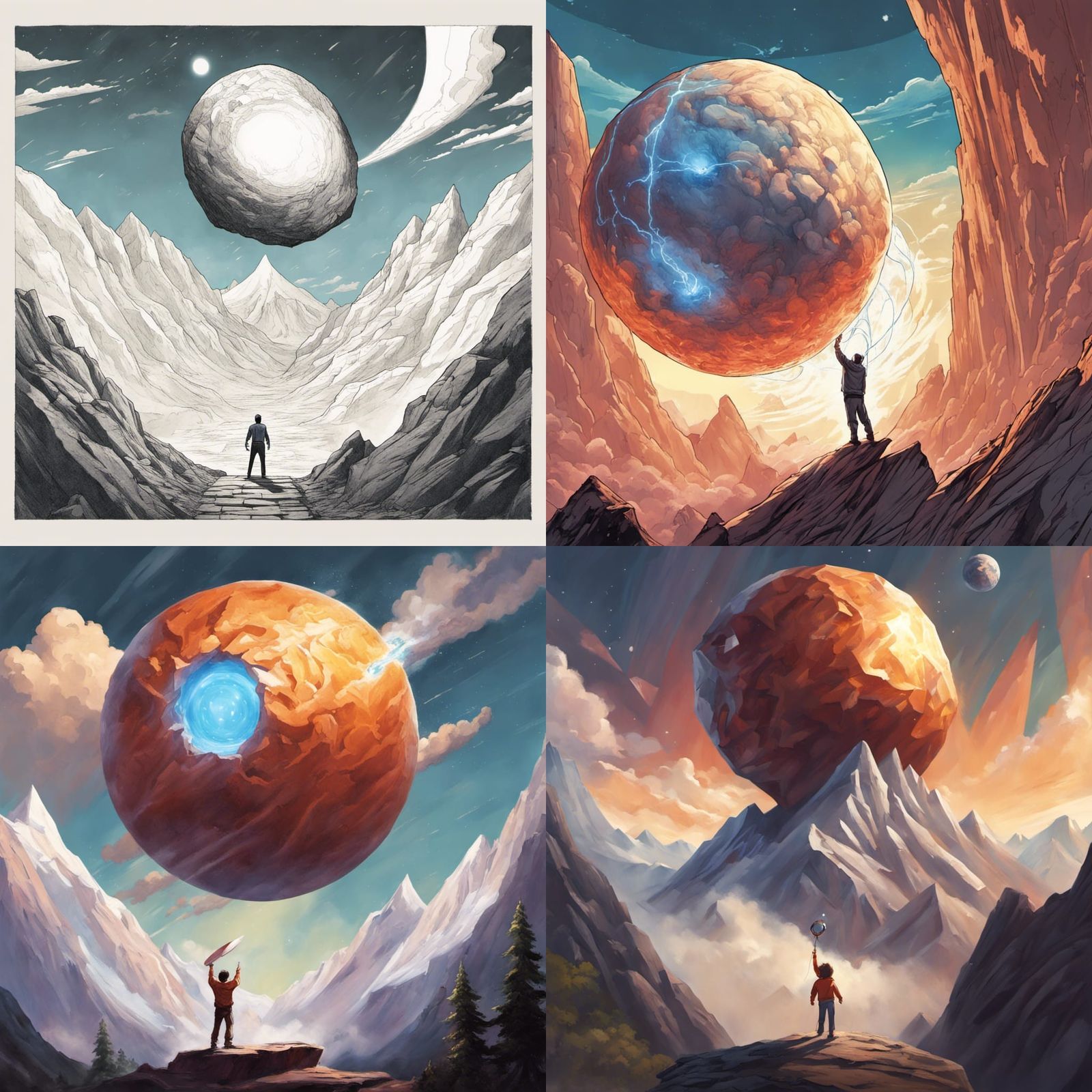 Cosmic Telekinesis: Hero Lifting a Mountain into the Sky