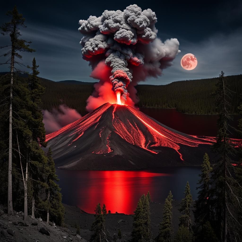 Luminous Volcanic Eruption Under a Full Moon