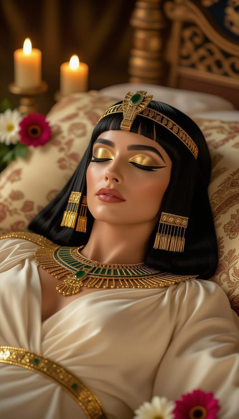 Cleopatra Resting Peacefully on Royal Bed