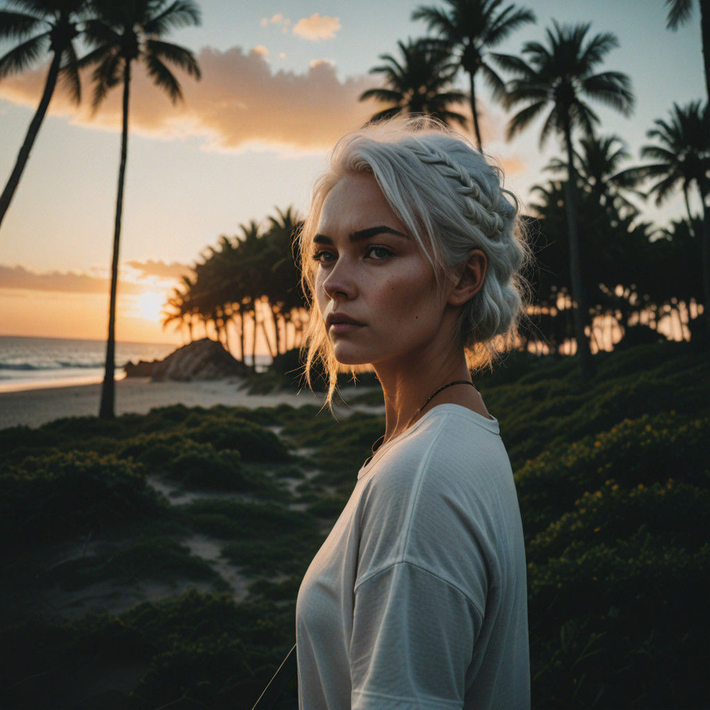 Ethereal Young Woman Exercises on Beach at Sunset