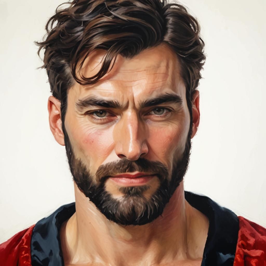 Impressionist Masterpiece of a Handsome Bearded Man in Velve...