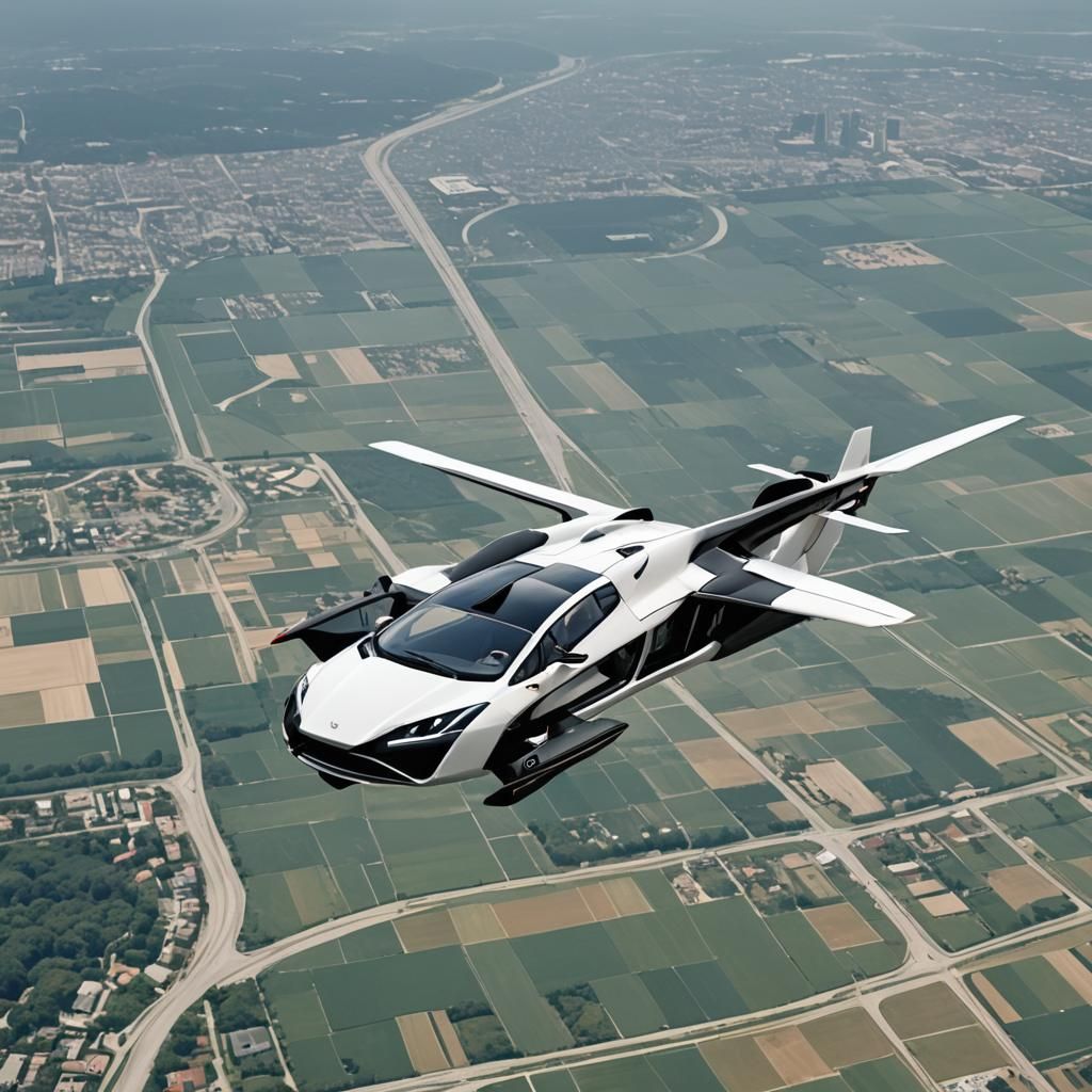 A Futuristic Flying Vehicle Takes to the Skies in Mid-Air