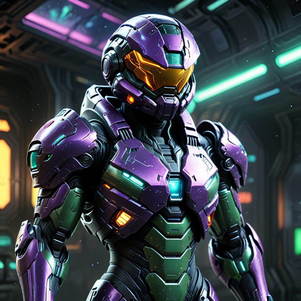 Samus Aran in Neon-Coated Metroid Prime 4 Suit