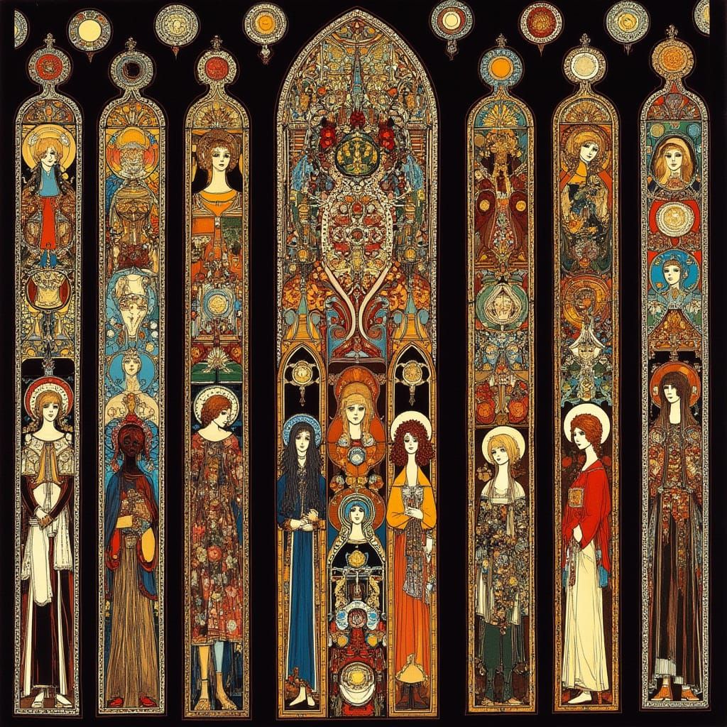 Gothic Stained Glass Windows in Vibrant Medieval Style
