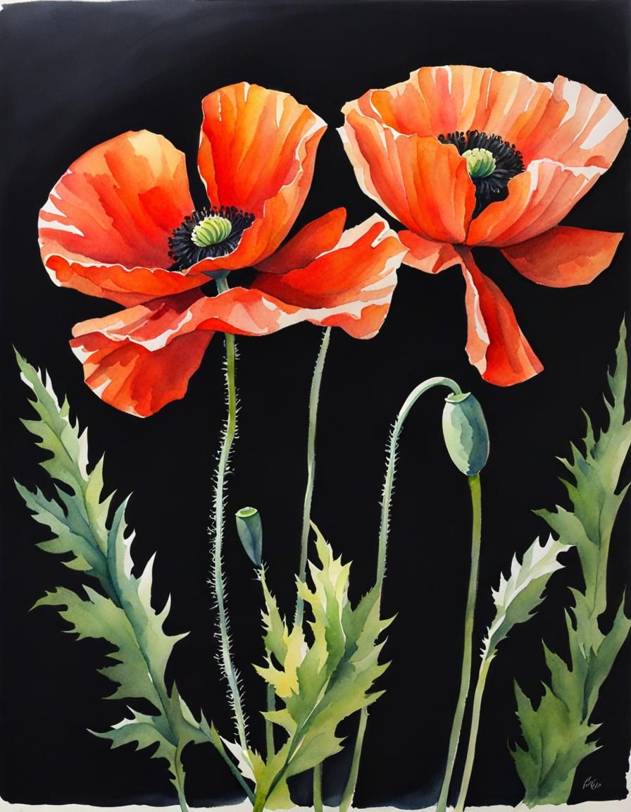 Watercolor Poppy Blooms in Vibrant Hues