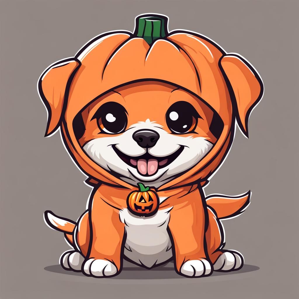 Happy Chibified Puppy in Jack-O-Lantern Costume