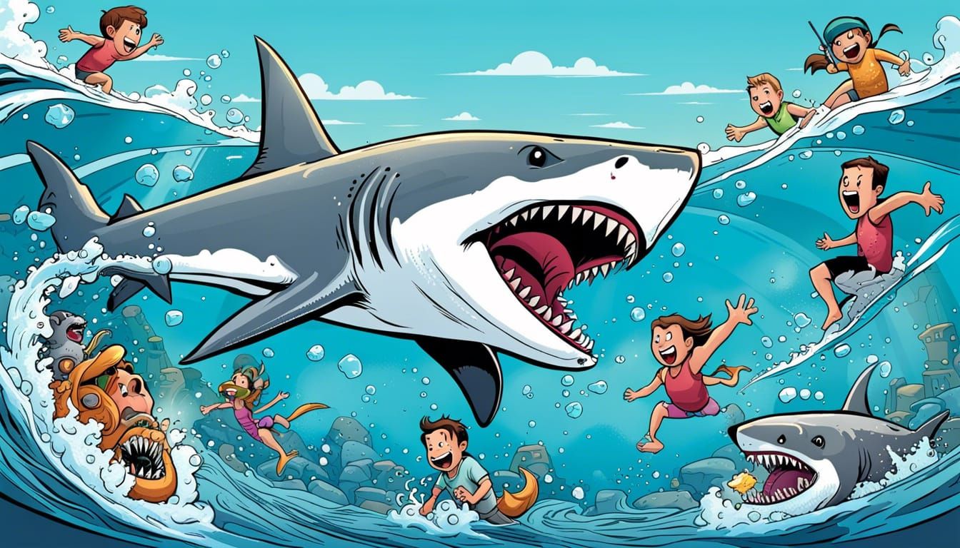 Biomechatronic Shark Chasing Swimmer: Comic Art