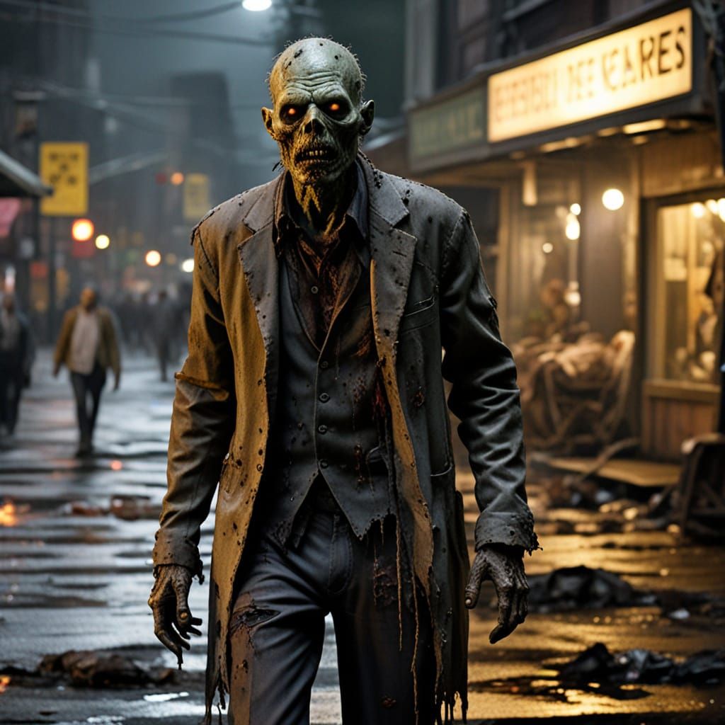 Lonely Zombie Walking a Desolate Street