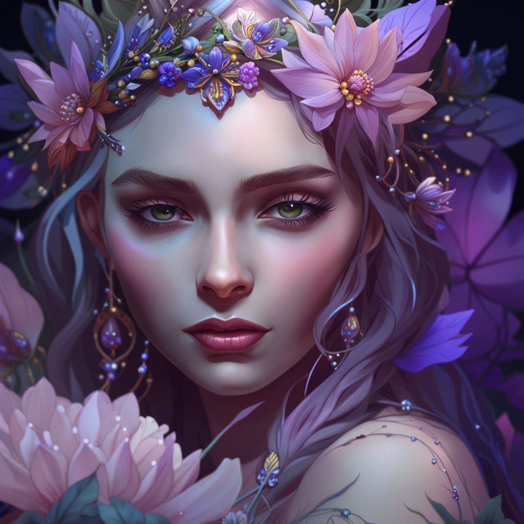 Majestic Fairy Princess Portrait in Intricate Floral Crown