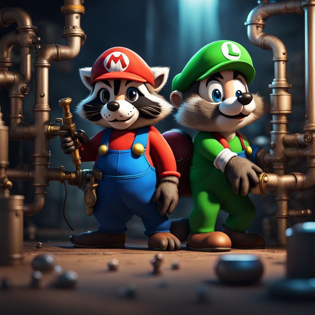Fantastical Plumber Duo in Vibrant, High-Resolution Fantasy...