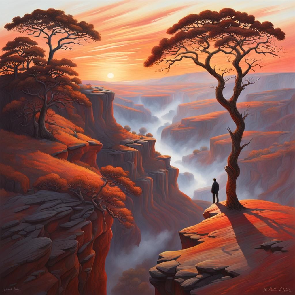 Surreal Landscape at Twilight in Warm Golden Light