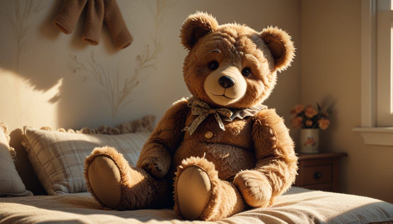 Teddy Bear with Sly Grin and Slingshot in Vintage Style