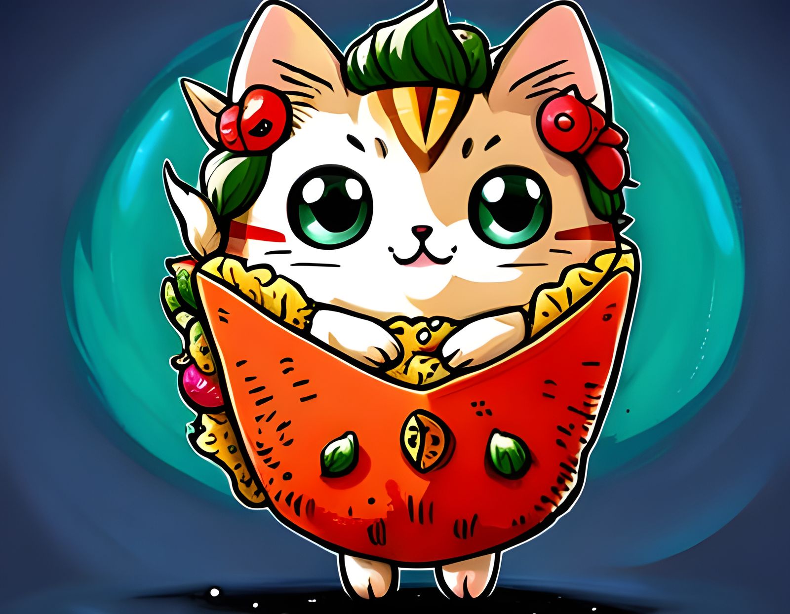 Vibrant Chibi Taco Cat in Ghibli Style