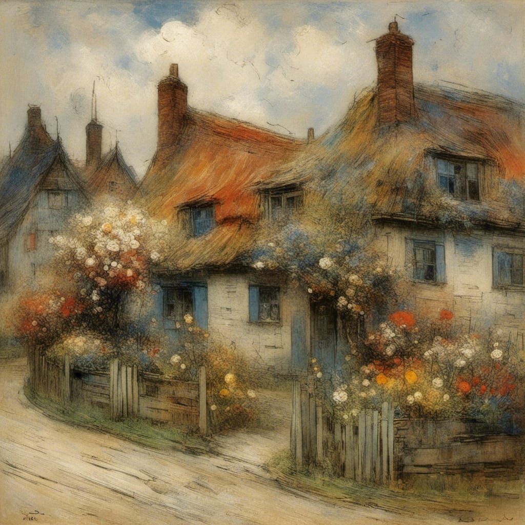 Idyllic North Frisian Village Street in Vibrant Colors