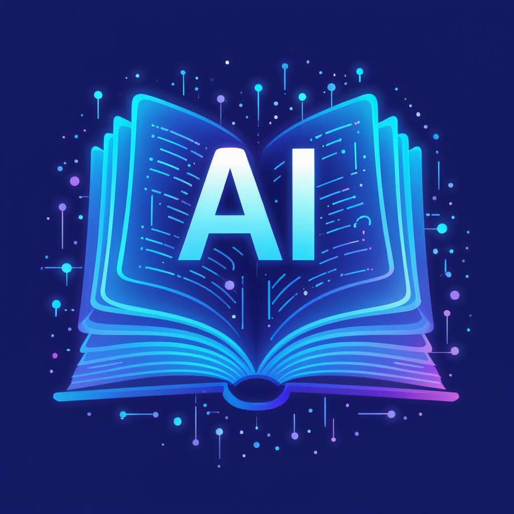 AI Icon with Glowing Books in Modern Flat Design
