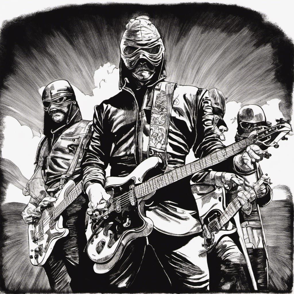 Rock Music Icon Club Ninja in Black Ink Drawing