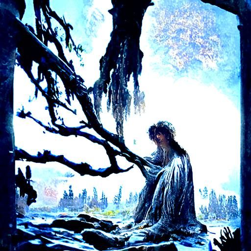 Willow Tree in Heavenly Ethereal Landscape