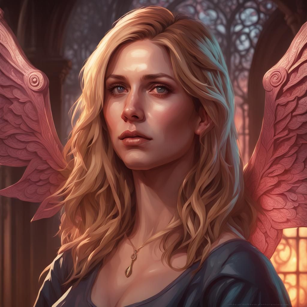 Romantic Portrait of Vampire Slayer and Angel in Triadic Col...