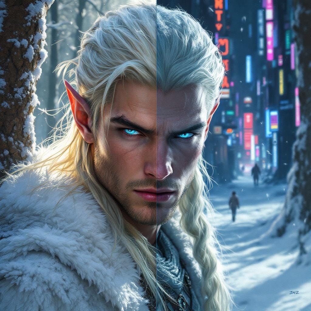 Elf and Drow in Contrasting Cyberpunk Environments